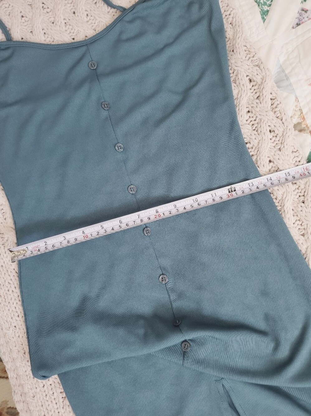 Sleeveless Cadet Teal Button-Front Ribbed Ankle Dress - Picture 8 of 9
